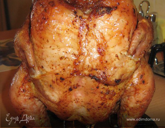 Курица на бутылке.