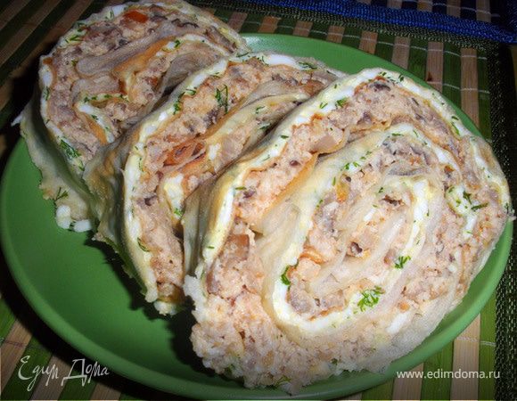 Рулет из лаваша с курочкой и грибочками