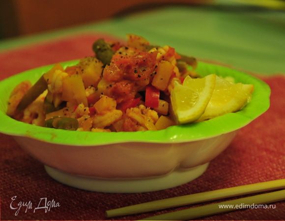 Креветки с овощами Креветки с овощами