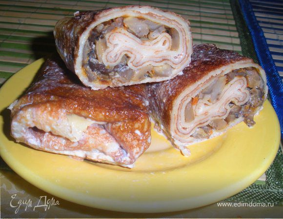 Блинчики с грибами запеченные в сливках Блинчики с грибами запеченные в сливках