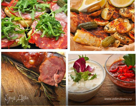 Ужин для болельщиков (Чоризо и Сальчичон, Жареная колбаса, Рыба и чипсы)