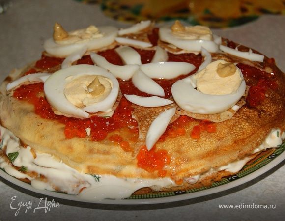 Торт из блинов с семгой на Масленицу! Торт из блинов с семгой на Масленицу!