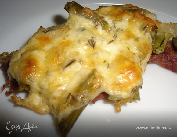 Отбивная с зеленой фасолью под шубой Отбивная с зеленой фасолью под шубой