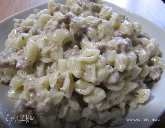 Конкилье (морские ракушки) под сырно-мясным соусом Конкилье (морские ракушки) под сырно-мясным соусом