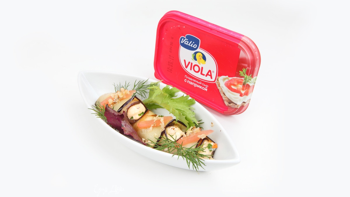 Рулетики из баклажанов с сырно-ореховой начинкой