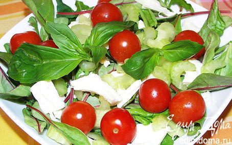 Рецепт Овощной салат с базиликом и моцареллой.
