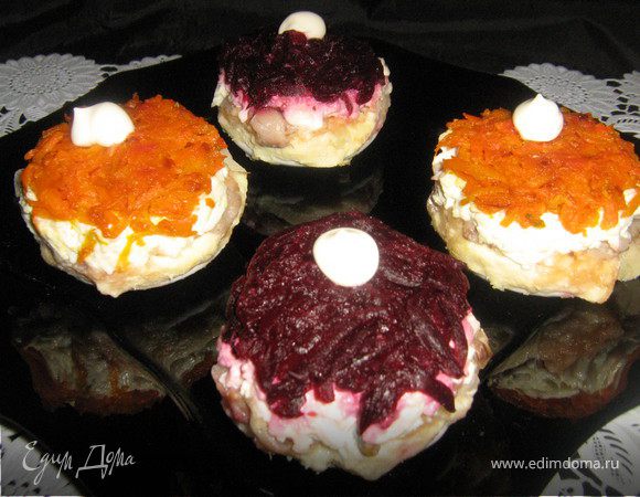 Закусочные пирожные "Селёдка под шубой"