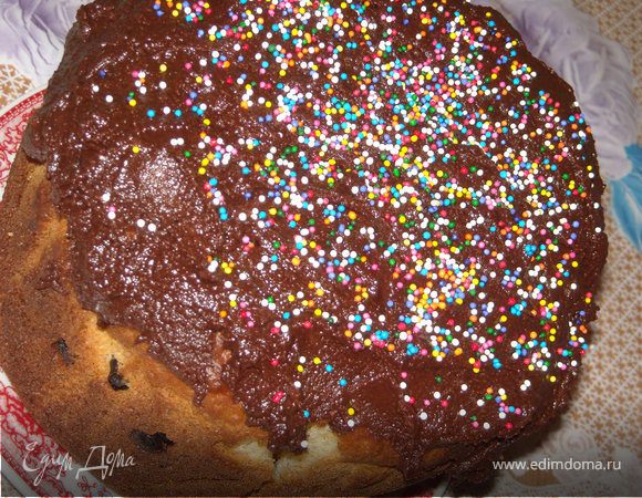 Творожный кулич с шоколадной глазурью