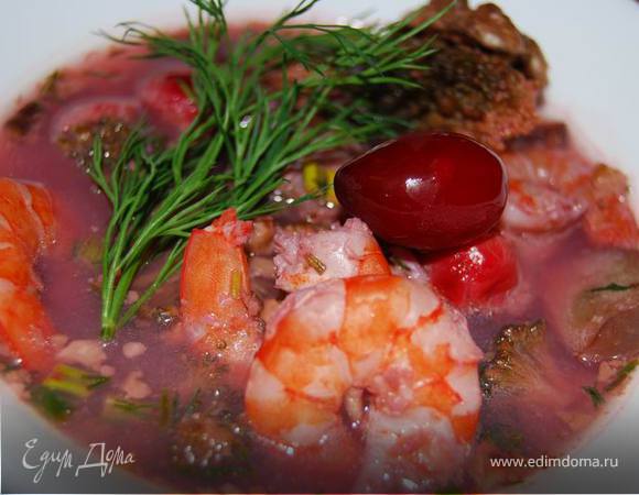 Суп из кизила с орехами и морепродуктами