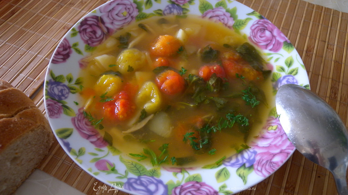 Хлеб из разной муки + острый суп с портулаком