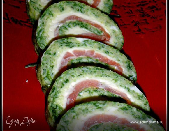 Закуска из омлета, сыра и красной рыбы