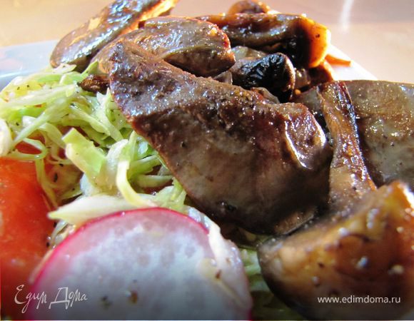 Печень куриная с шампиньонами. Печень куриная с шампиньонами.