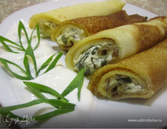 Блинчики с творогом и шпинатом. Блинчики с творогом и шпинатом.