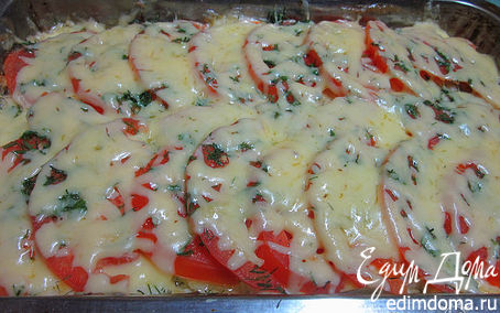 Рецепт Свинина запечённая с помидорами под двумя сырами