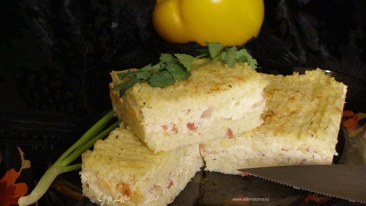 Русская полента. Пирог из пшена с беконом и сыром