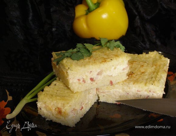 Русская полента. Пирог из пшена с беконом и сыром Русская полента. Пирог из пшена с беконом и сыром