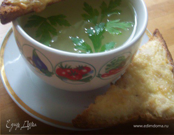 Чесночная похлебка с сырно-куриными тостами Чесночная похлебка с сырно-куриными тостами