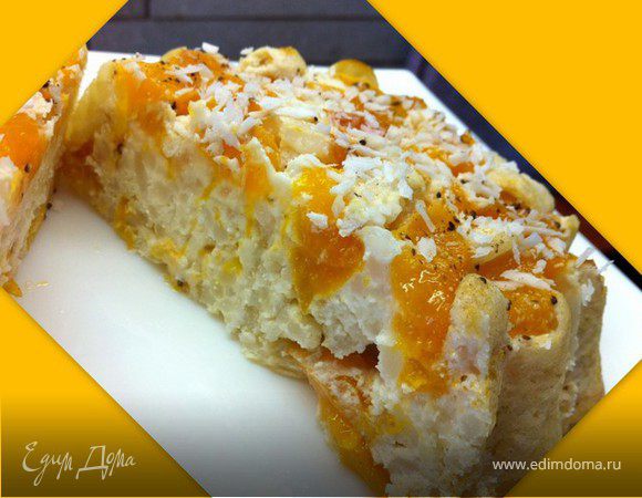 Творожно-рисовый десерт с персиками