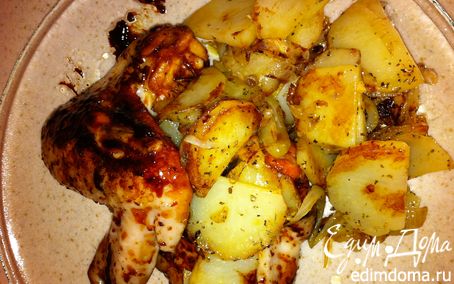 Рецепт Куриные крылышки в соево-медовом соусе с картофелем и орегано