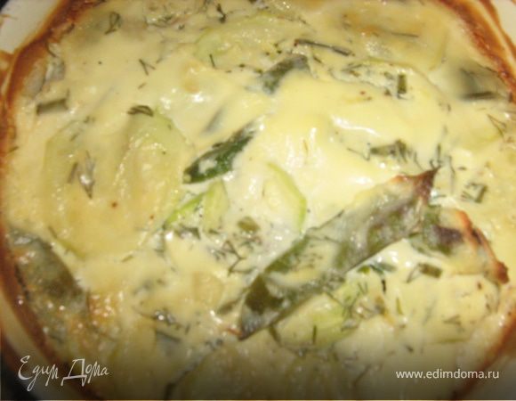 Гратен с кабачками и молодым зеленым горошком