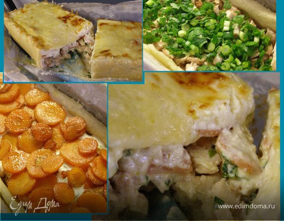 "3 Кита". Творожный пирог с копчённой курицей и морковью "3 Кита". Творожный пирог с копчённой курицей и морковью