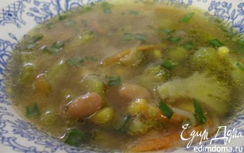 Рецепт Суп с брокколи, фасолью и кукурузой.