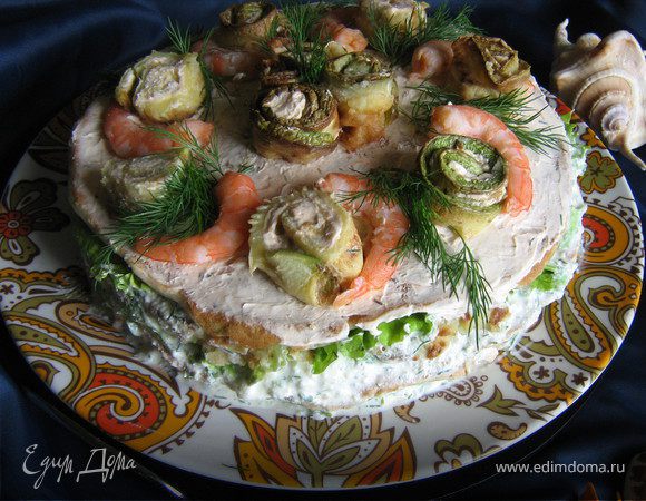 Закусочный торт из кабачков с креветками Закусочный торт из кабачков с креветками