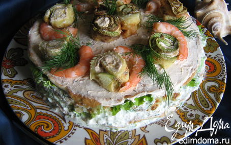 Рецепт Закусочный торт из кабачков с креветками