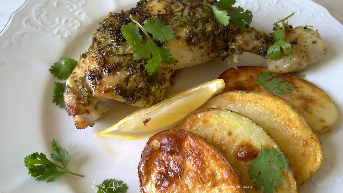 Куриные окорочка в маринаде из кинзы