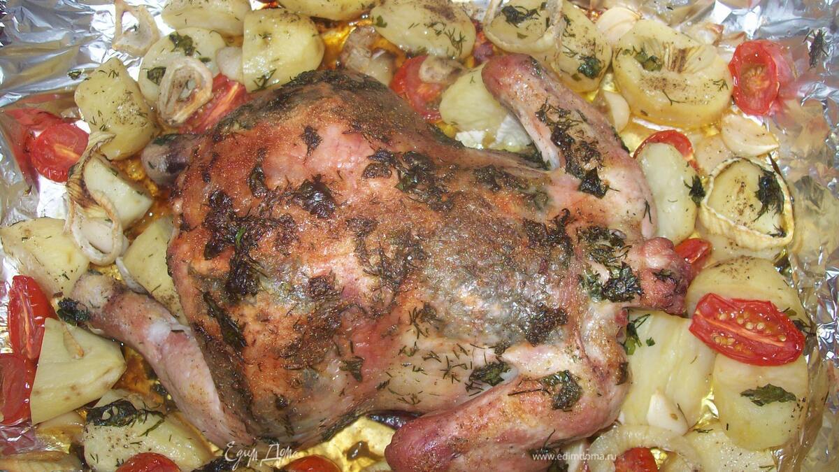 Цыпа с овощами в зеленом масле