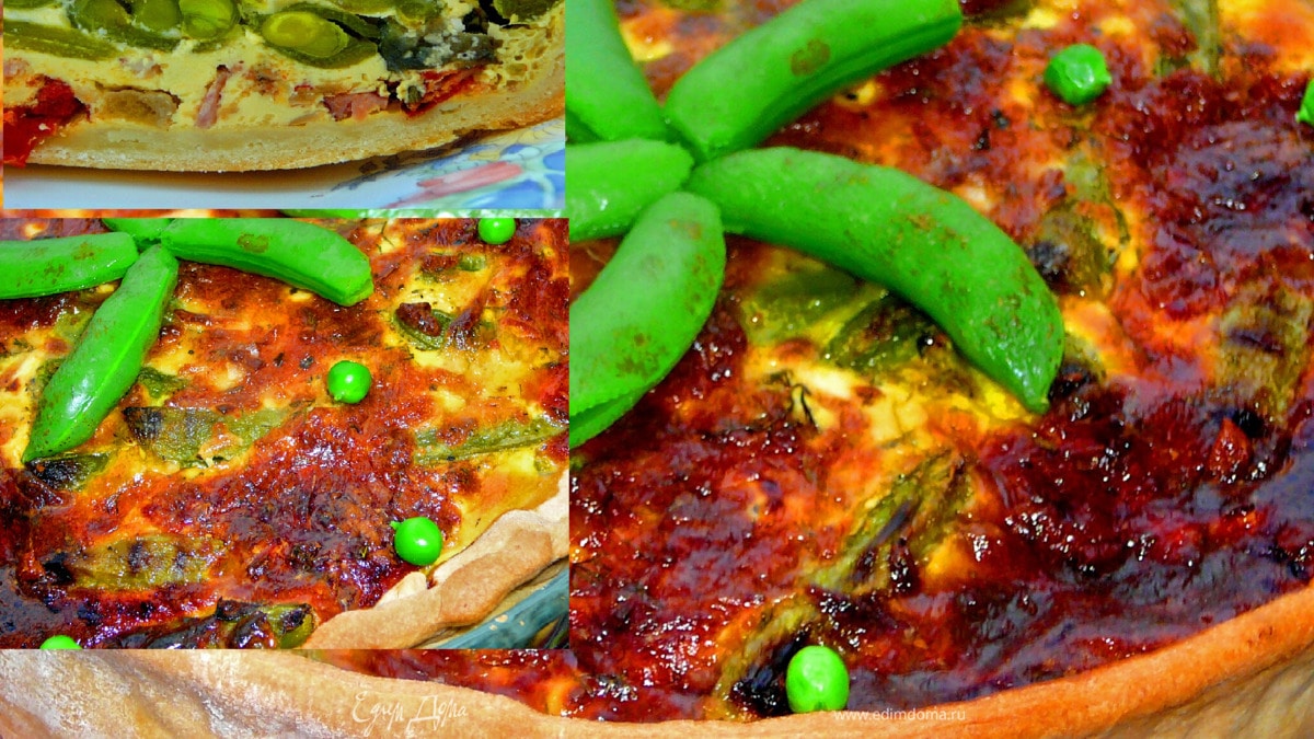 Киш с сахарным горошком.