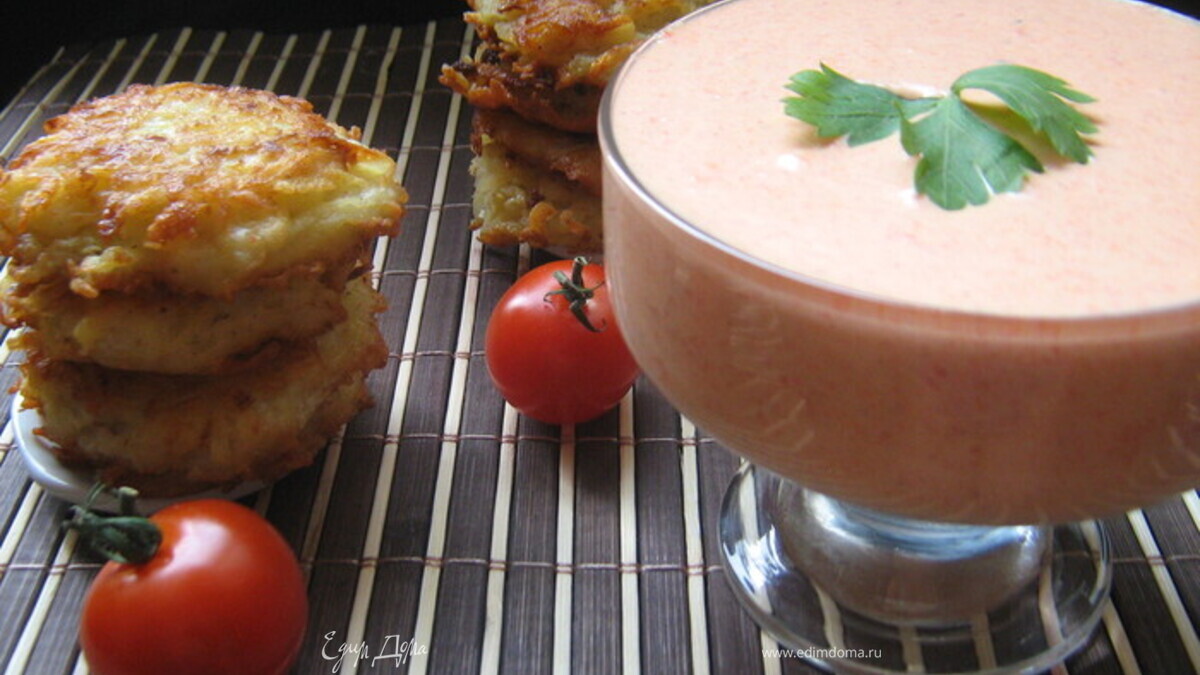 Мусс из запечённых овощей с картофельными оладьями