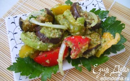 Рецепт Теплый летний салат с печеными баклажанами и кускусом