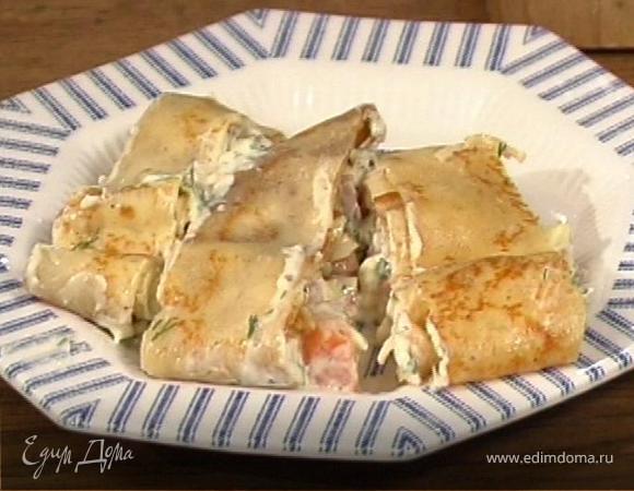 Блинный рулет с семгой 