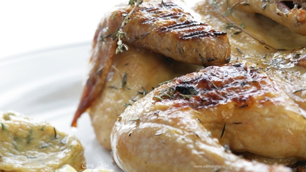 Цыплята с чесноком, тимьяном и лимоном