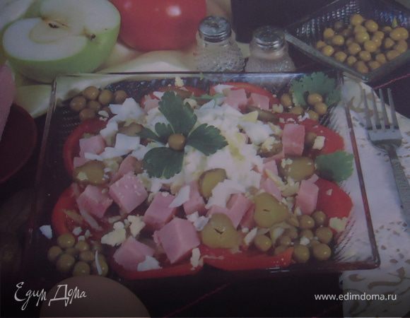 Салат из ветчины с помидорами и огурцами