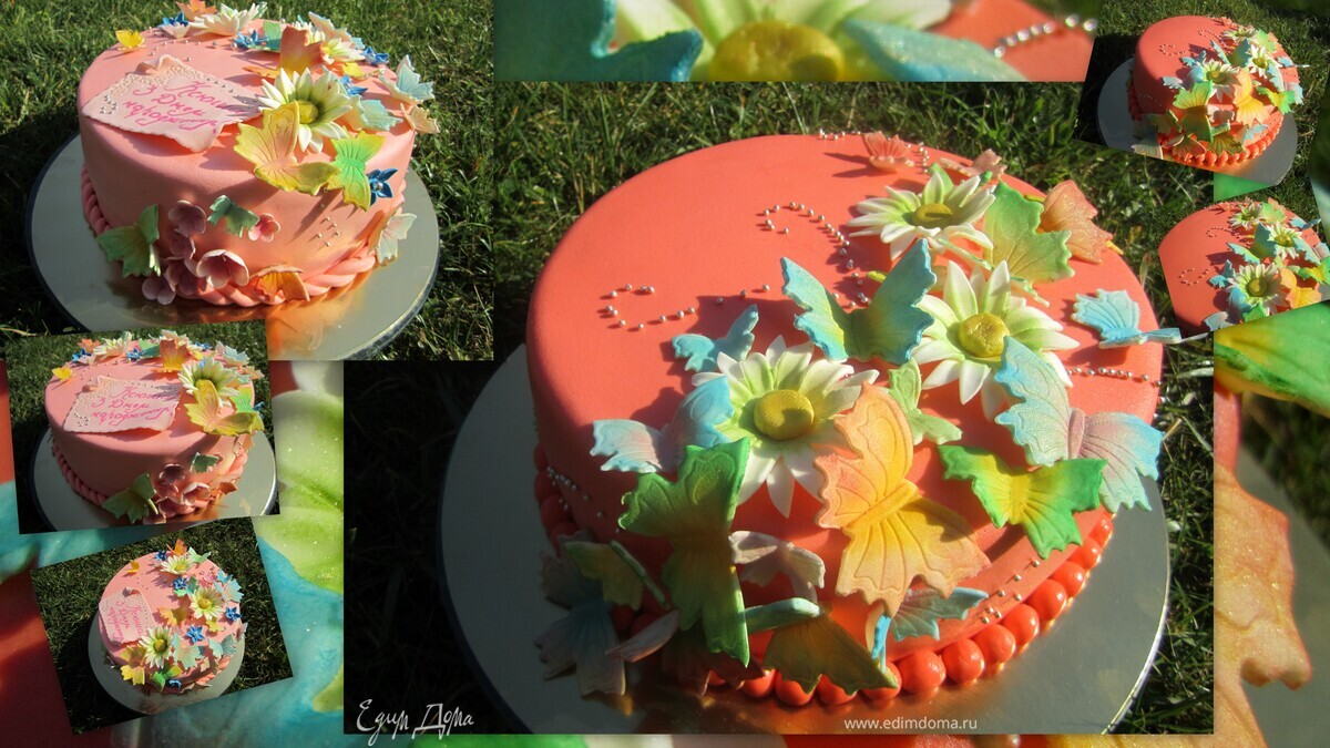 Торт "Ромашки и бабочки"