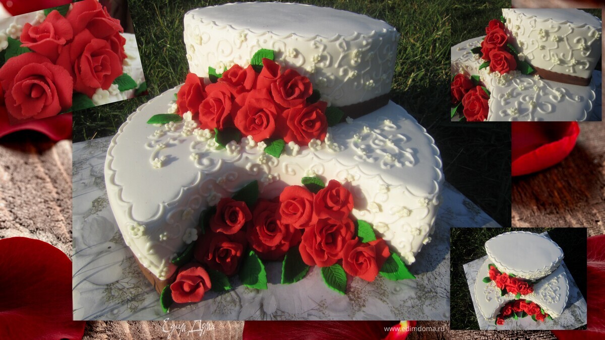 Торт " Красные розы на белом" 
