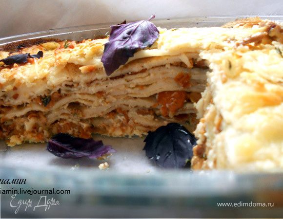 Блинная лазанья с лисичками и творожным кремом Блинная лазанья с лисичками и творожным кремом