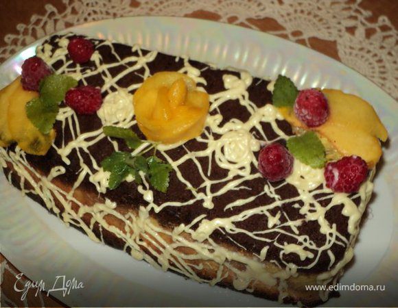 Мраморный чизкейк с малиной и персиками Мраморный чизкейк с малиной и персиками