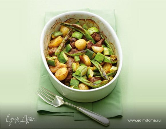 Соте из кабачков с молодой бараниной 