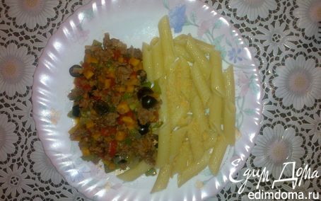 Рецепт Спагетти с овощами и фаршем