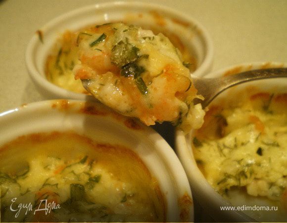 Креветки в сметанно-сырном соусе