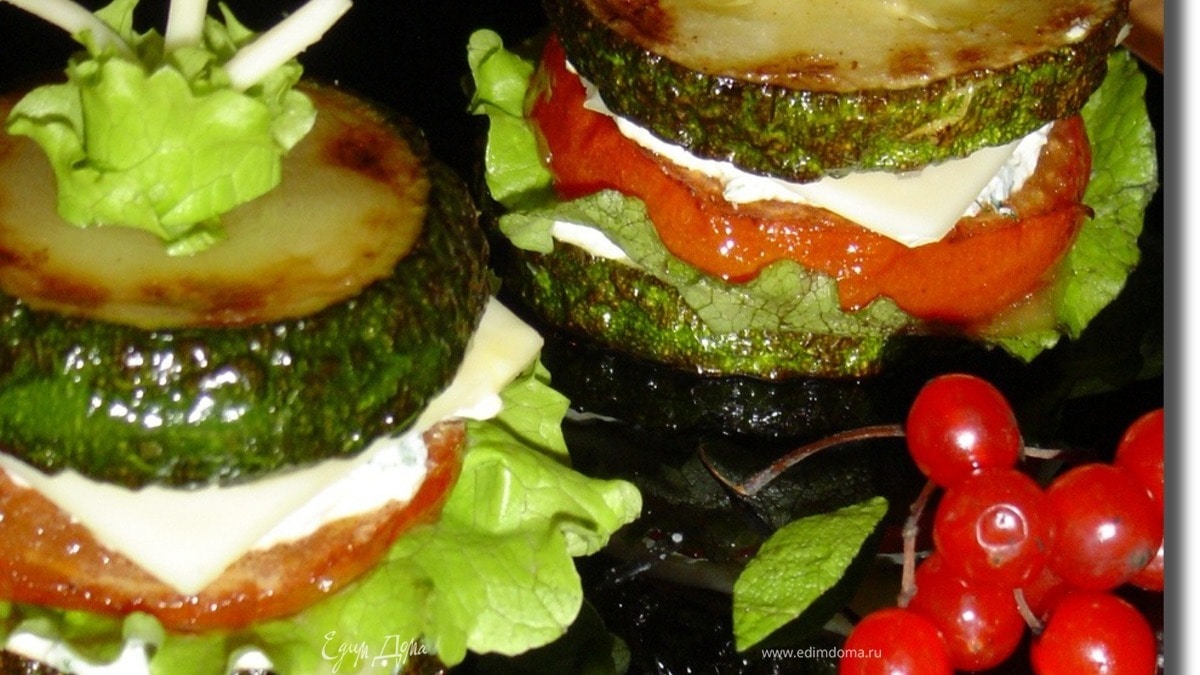 Закуска из овощей, творога и сыра "Башенки"