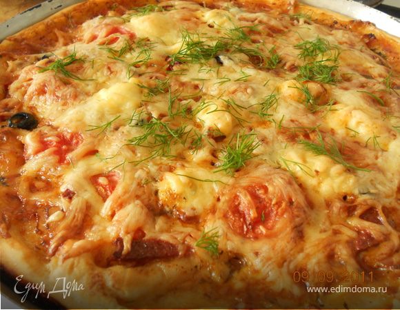 Пицца "Ассорти" с перепелиными яйцами Пицца "Ассорти" с перепелиными яйцами