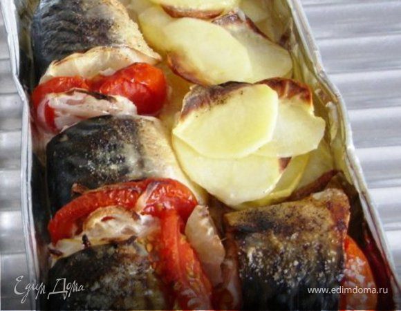 Скумбрия запечёная с овощами Скумбрия запечёная с овощами