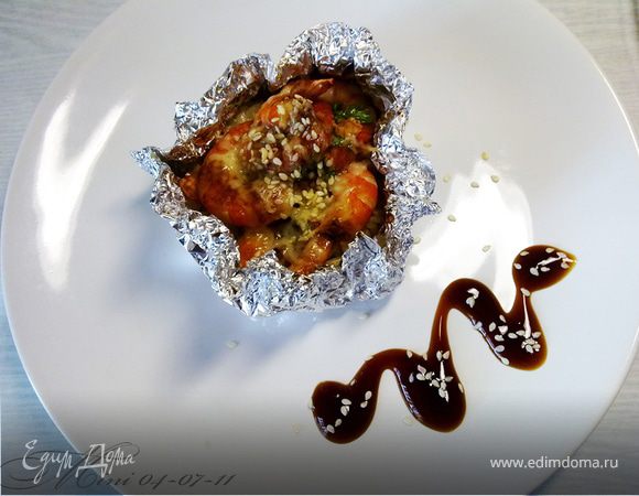 Рис, запеченный с креветками под соусом терияки