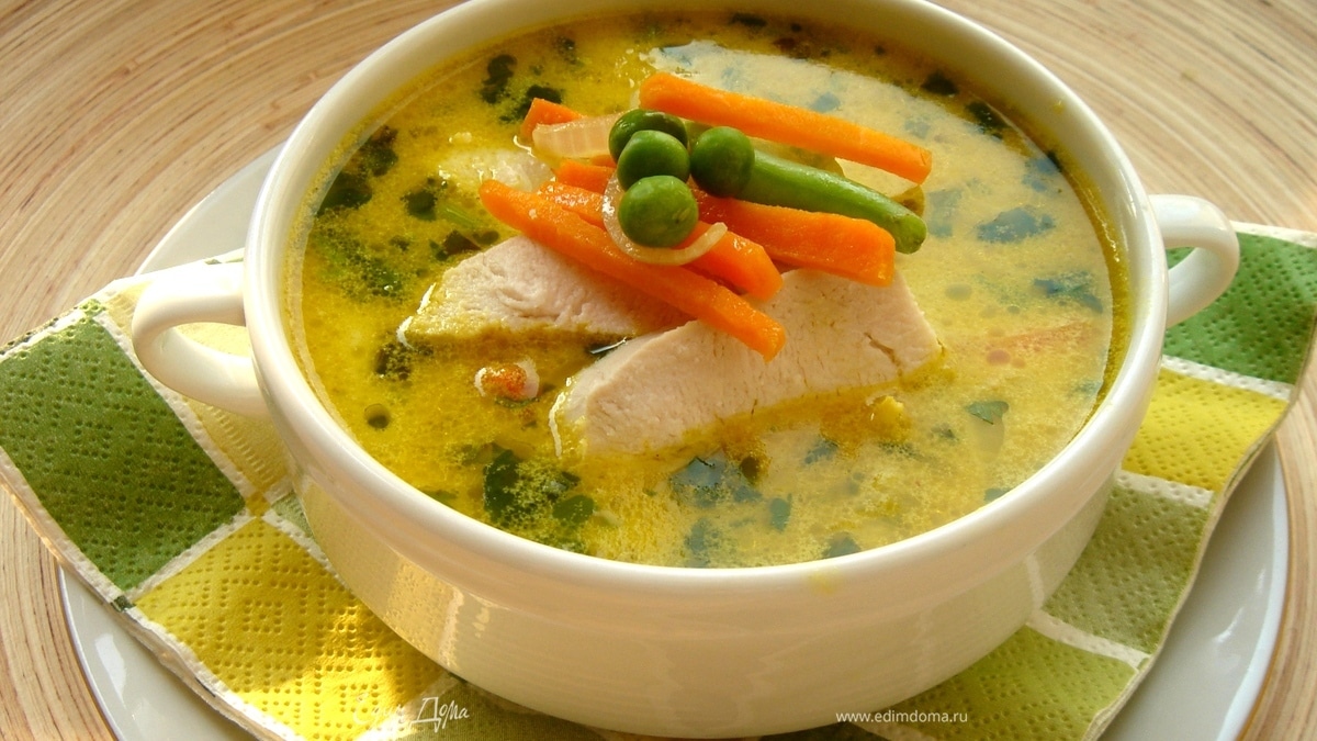 Куриный суп карри с "замаскированной" цветной капустой