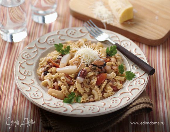 Овсяные гребешки с морским коктейлем