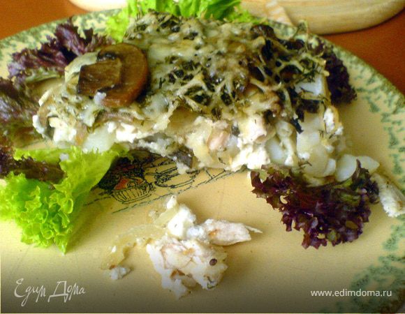 Гратен с куриной грудкой и шампиньонами